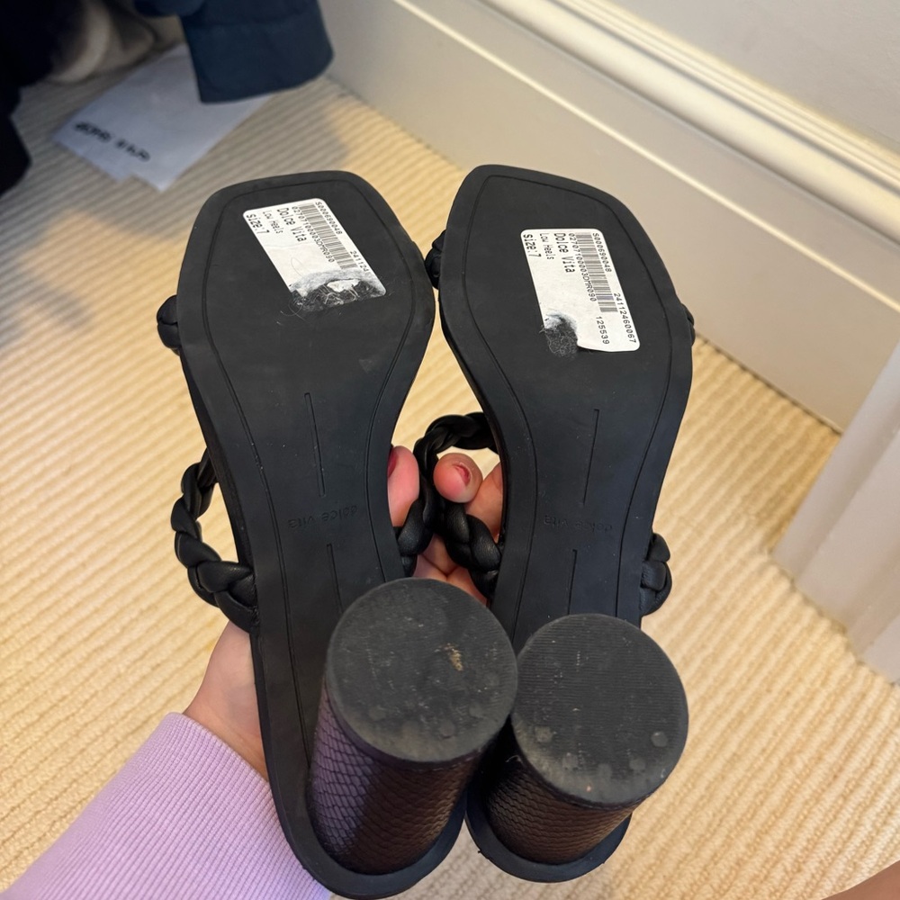 Dolce Vita 7 Nairi Block Heel Braided Strap Sandals Black Leather - Picture 8 of 11